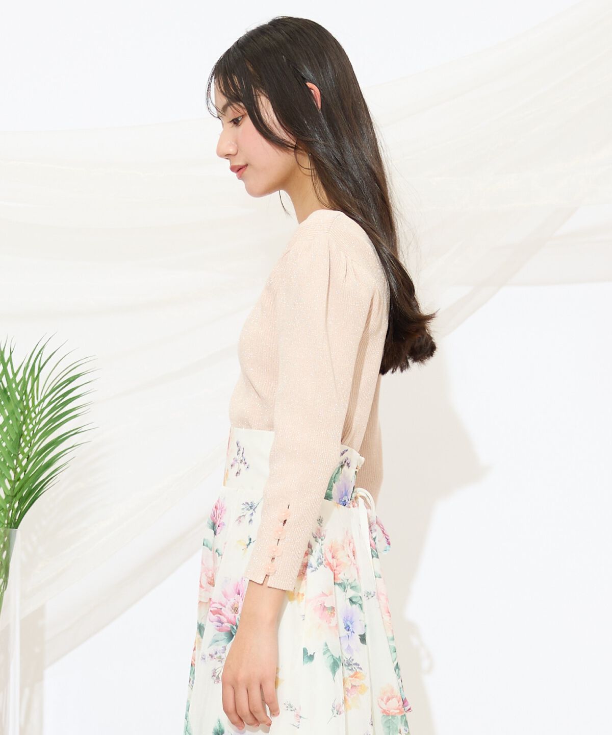 WILLSELECTION「袖フラワーラメ7分袖ニットプルオーバー」|ニット・セーター|