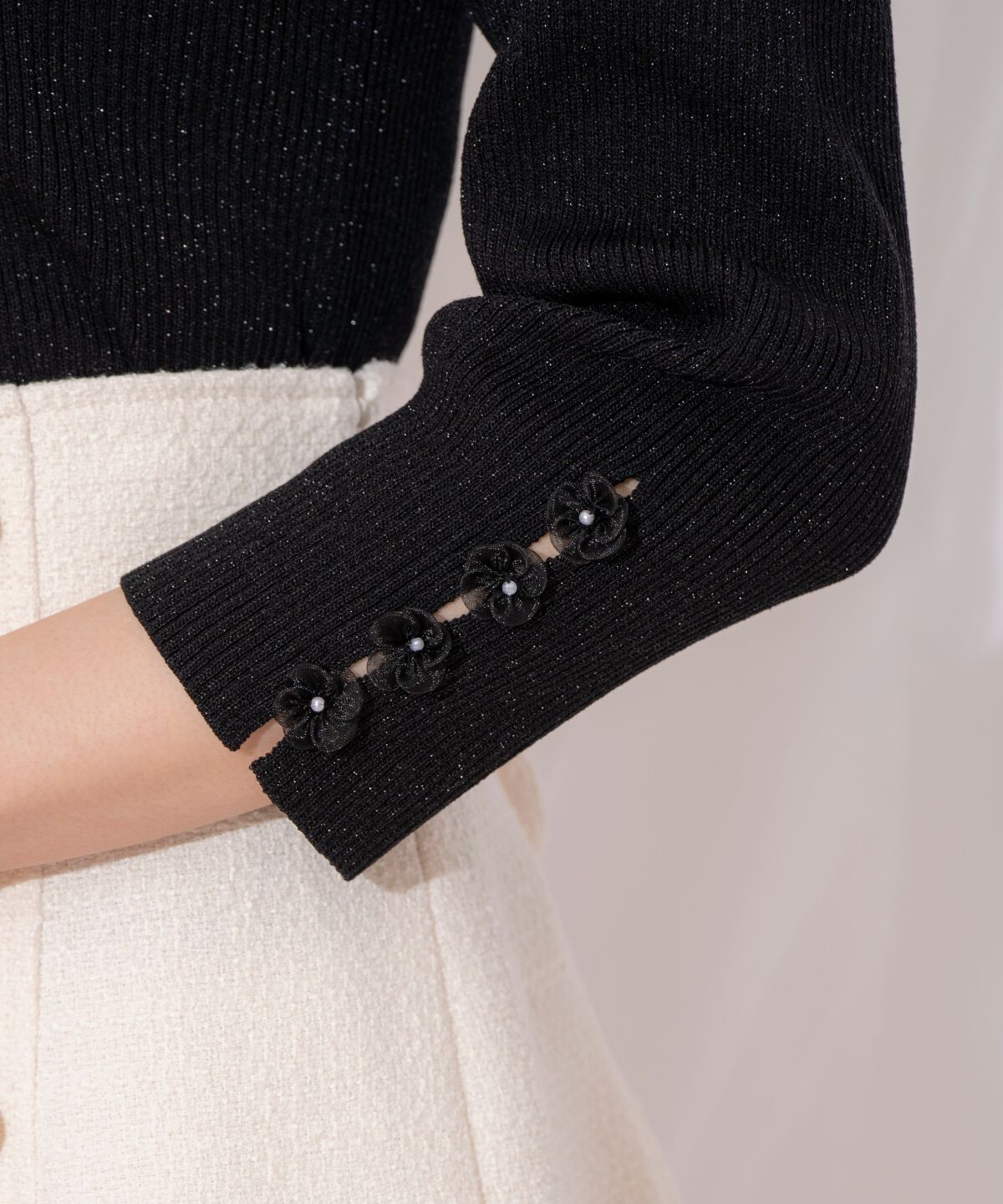 WILLSELECTION「袖フラワーラメ7分袖ニットプルオーバー」|ニット・セーター|