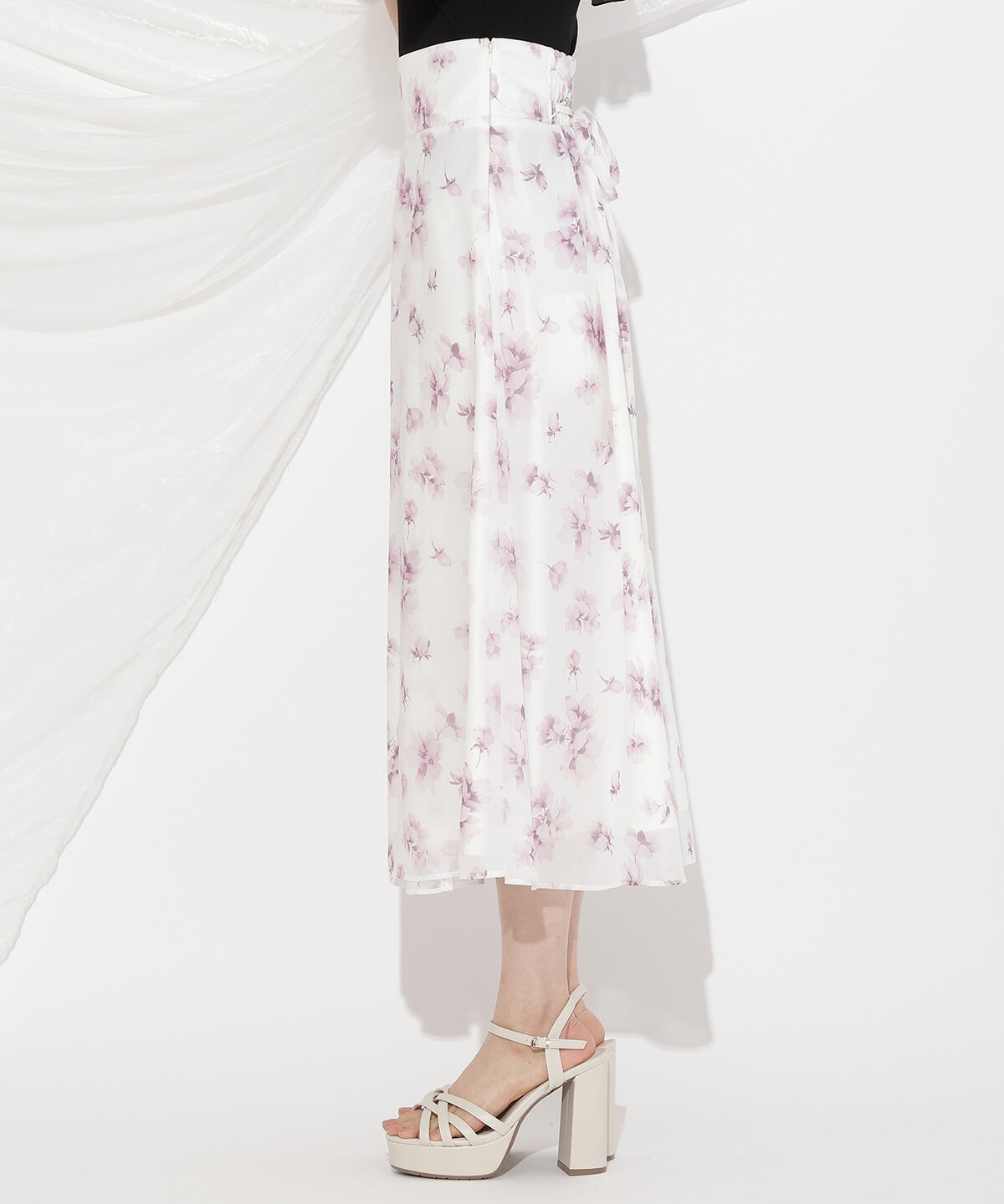 WILLSELECTION「ウォーターフラワープリントスカート」|フレア|