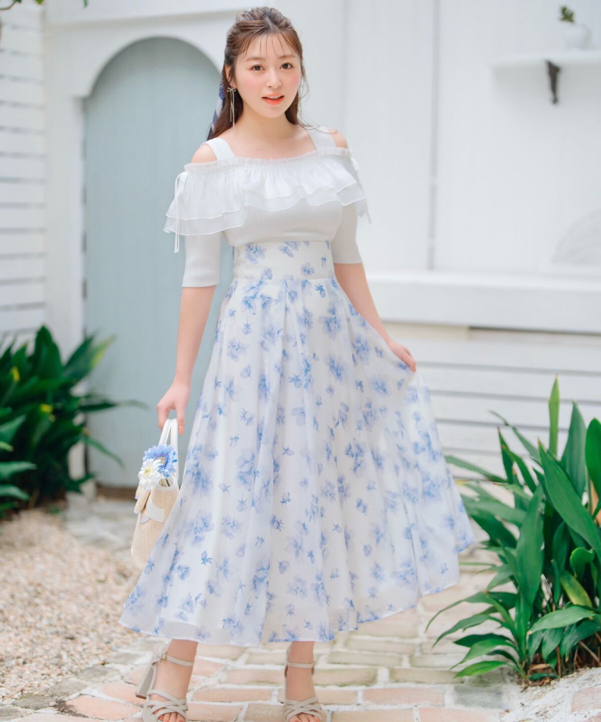 WILLSELECTION「ウォーターフラワープリントスカート」|フレア|