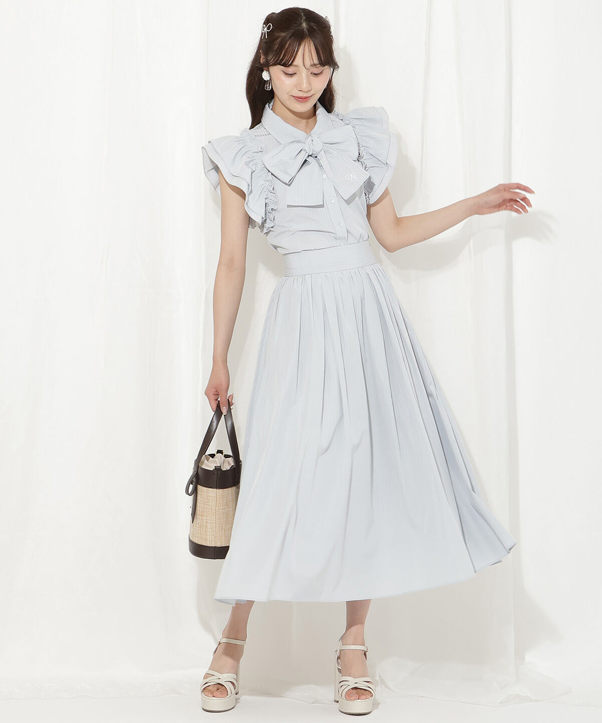 WILLSELECTION「バックレースアップストライプスカート」|フレア|