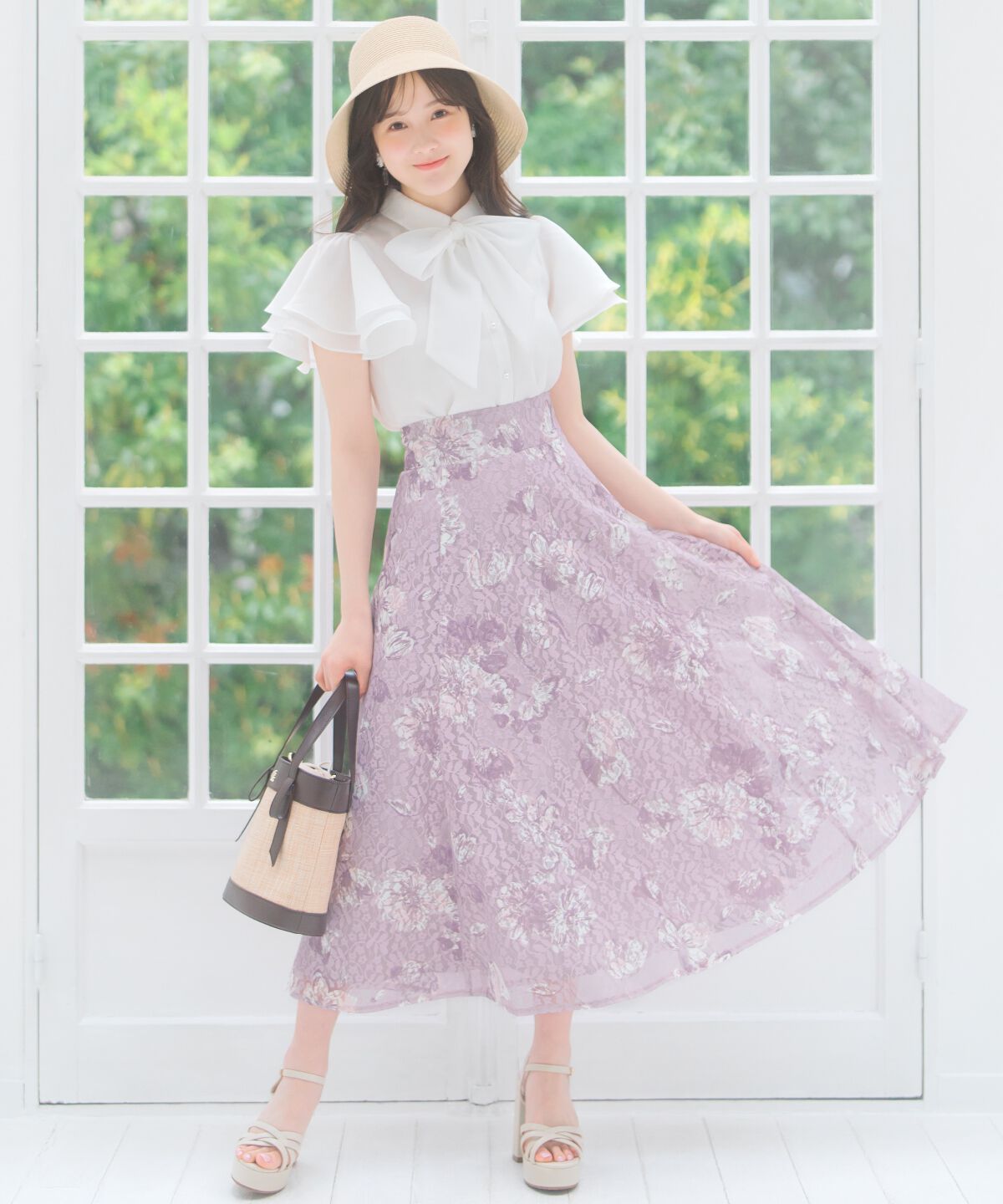 WILLSELECTION「ニュアンスフラワーレースプリントフレアスカート」|フレア|