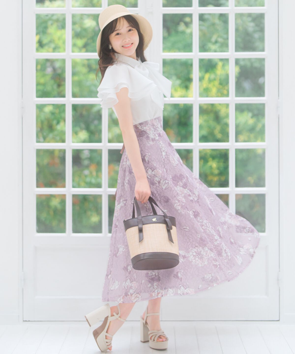 WILLSELECTION「ニュアンスフラワーレースプリントフレアスカート」|フレア|