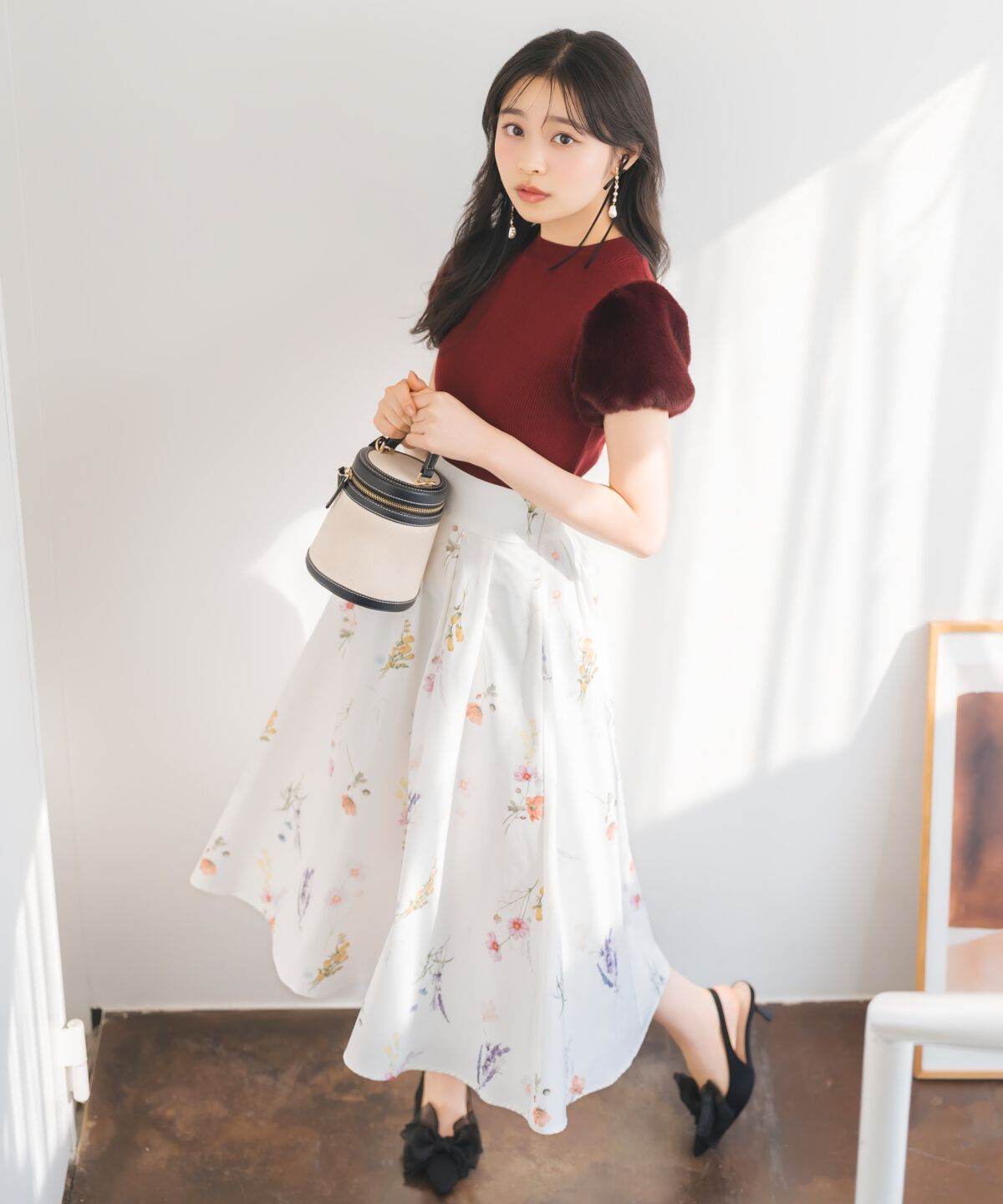 WILLSELECTION「オータムボタニカルフラワータックスカート」|フレア|