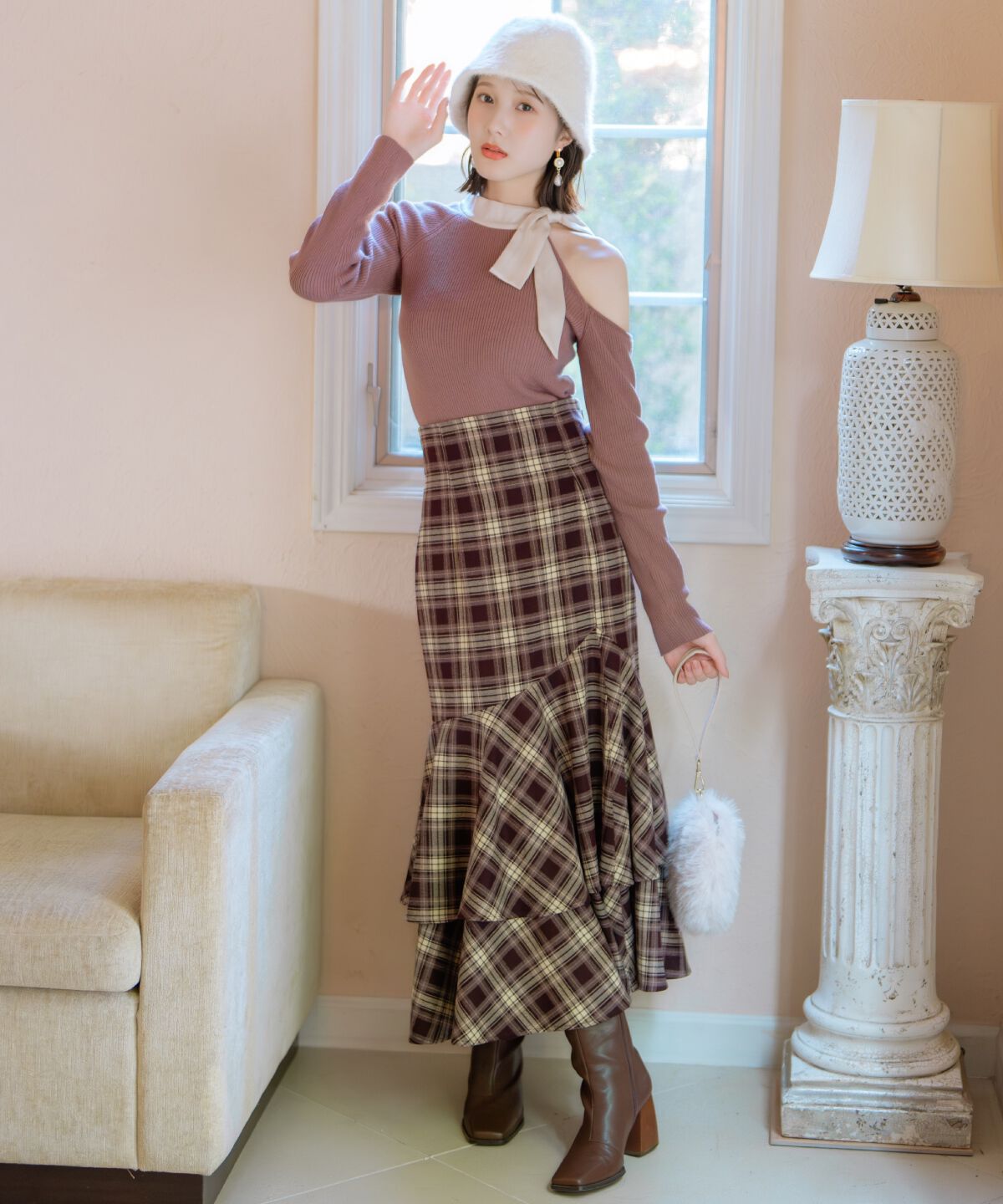 WILLSELECTION「ワンショルリボンタイリブニット」|ニット・セーター|