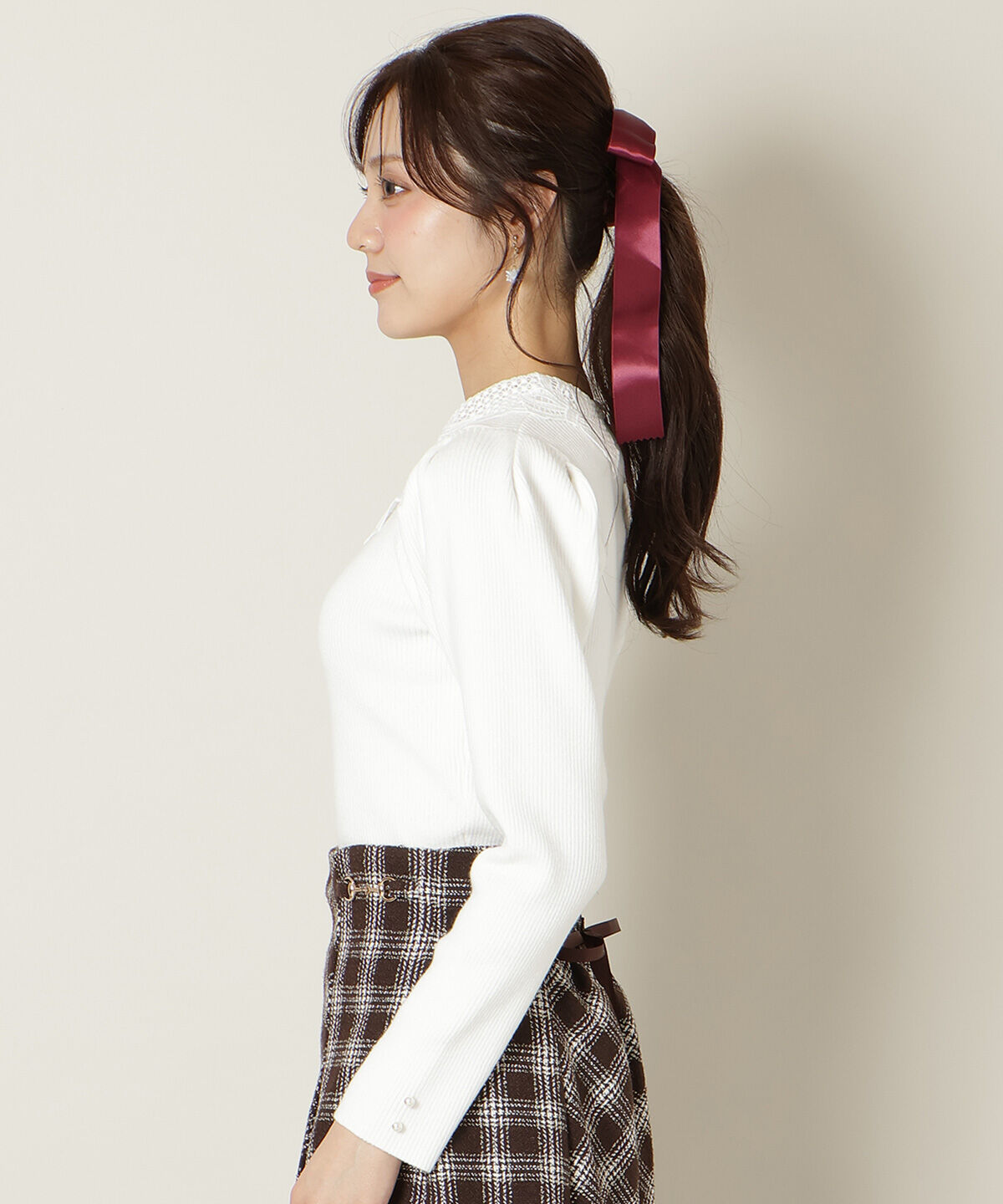 WILLSELECTION「リボンレースカラータックスリーブニット」|ニット・セーター|