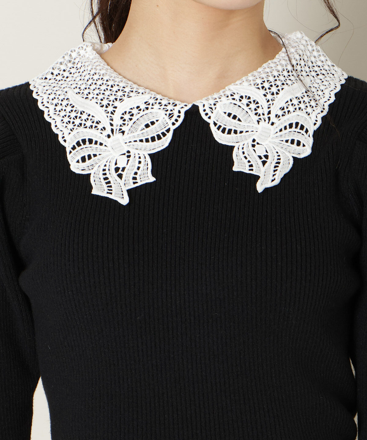 WILLSELECTION「リボンレースカラータックスリーブニット」|ニット・セーター|