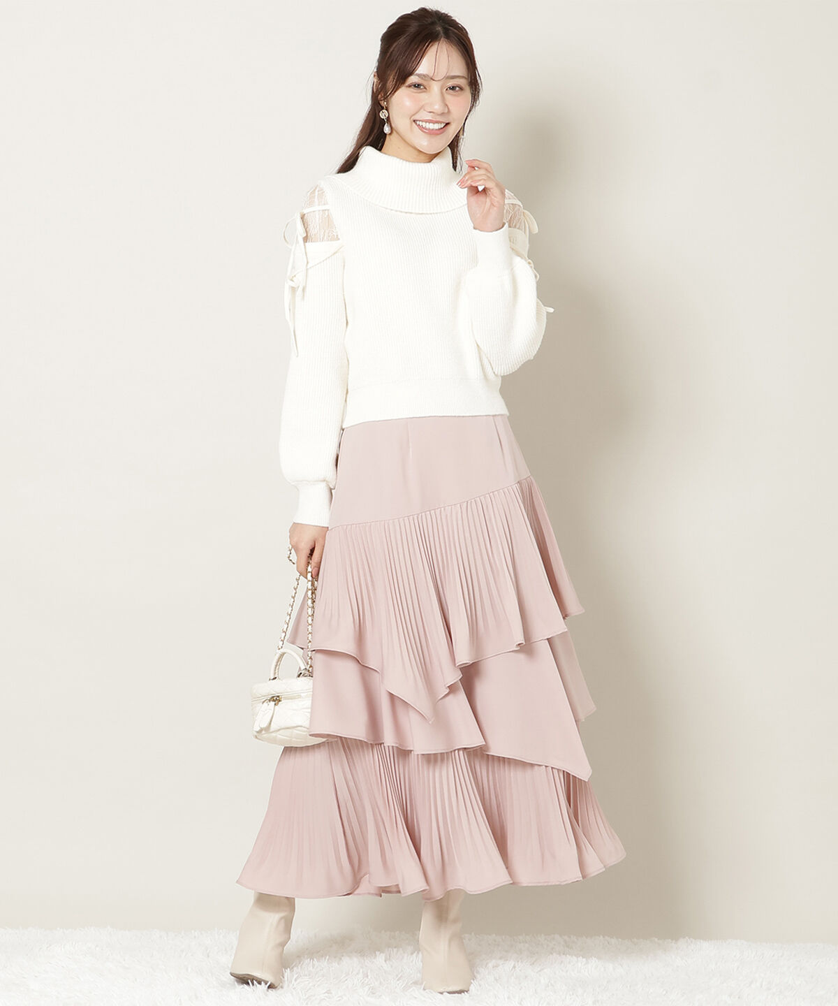 WILLSELECTION「プリーツシフォンティアードスカート」|フレア|ピンク