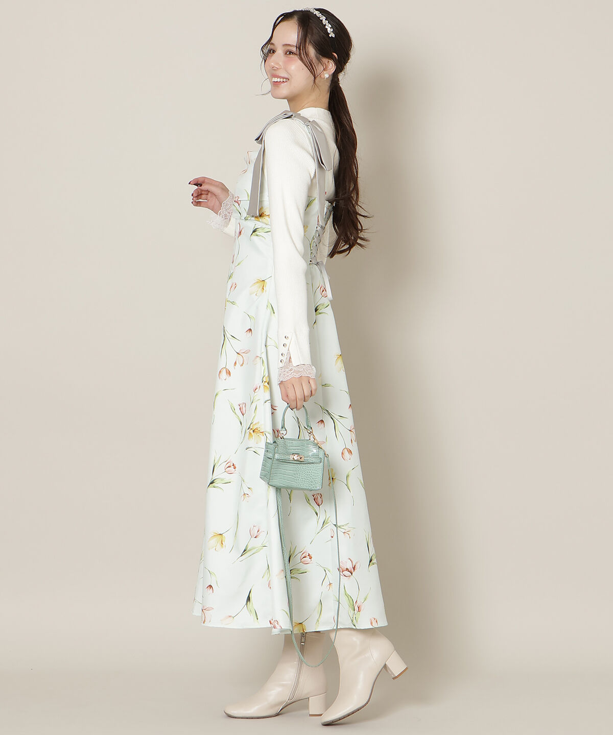 WILLSELECTION「リボンショルダーチューリップフレアワンピース」|ワンピース|