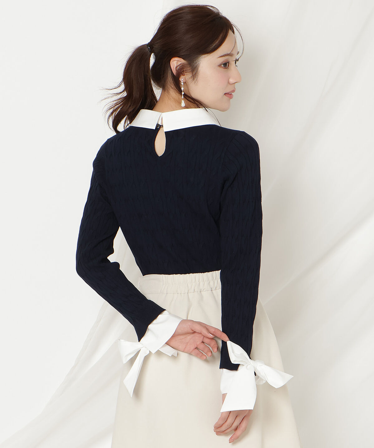 WILLSELECTION「リボンカフスドッキングケーブルニット」|ニット・セーター|