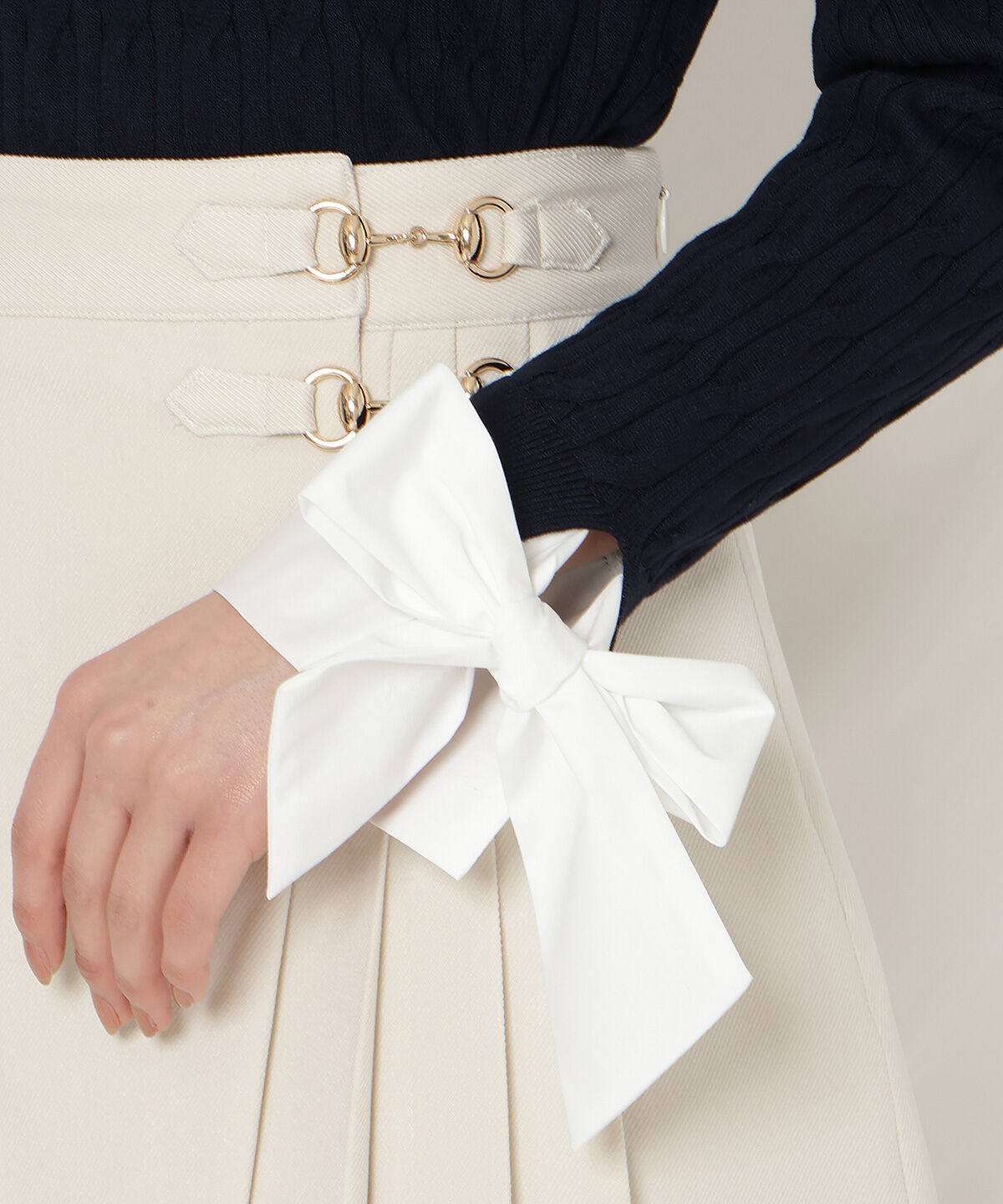 WILLSELECTION「リボンカフスドッキングケーブルニット」|ニット・セーター|