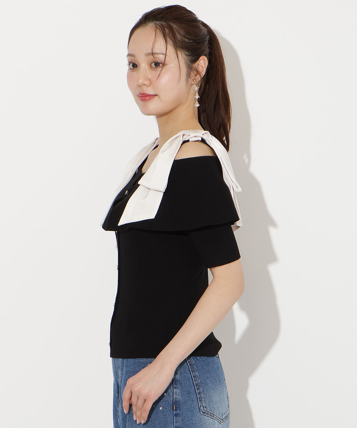 WILLSELECTION「リボンオフショルハーフスリーブニット」|ニット・セーター|