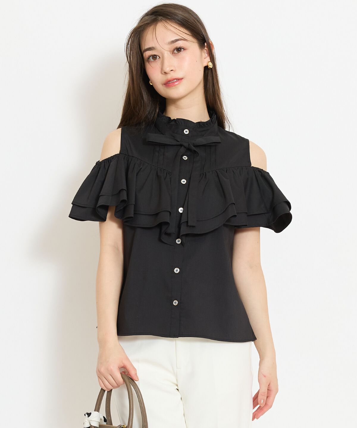 WILLSELECTION「スタンドフリル２WAYスリーブブラウス」|シャツ・ブラウス|