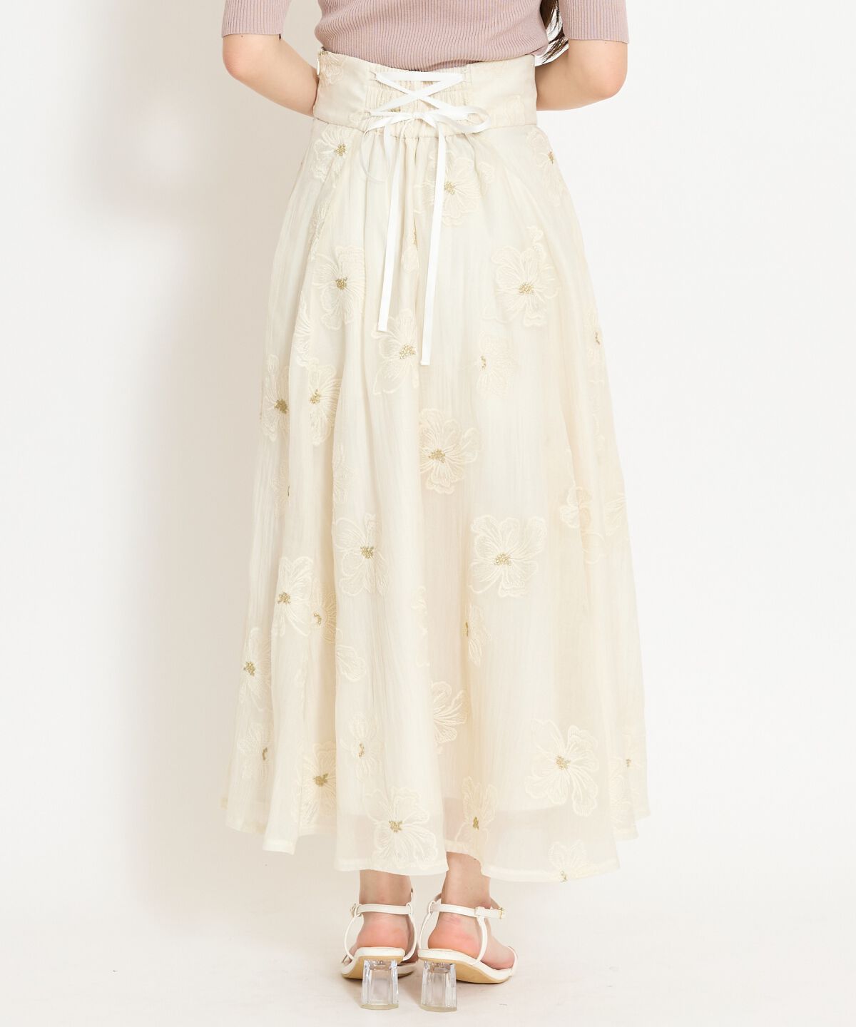 WILLSELECTION「フラワー刺繍シアースカート」|フレア|