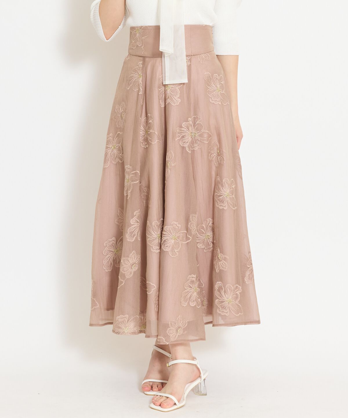 WILLSELECTION「フラワー刺繍シアースカート」|フレア|