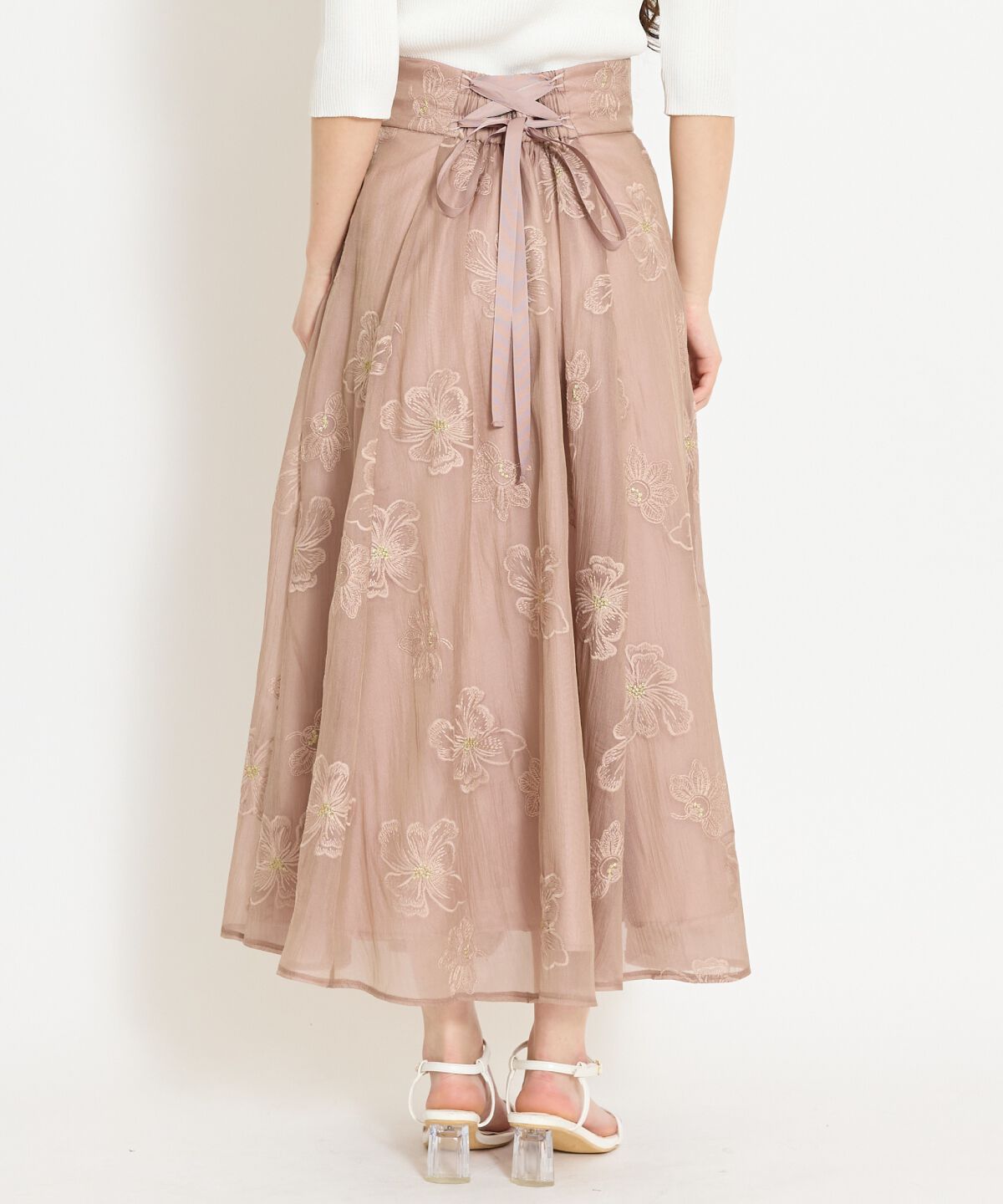 WILLSELECTION「フラワー刺繍シアースカート」|フレア|