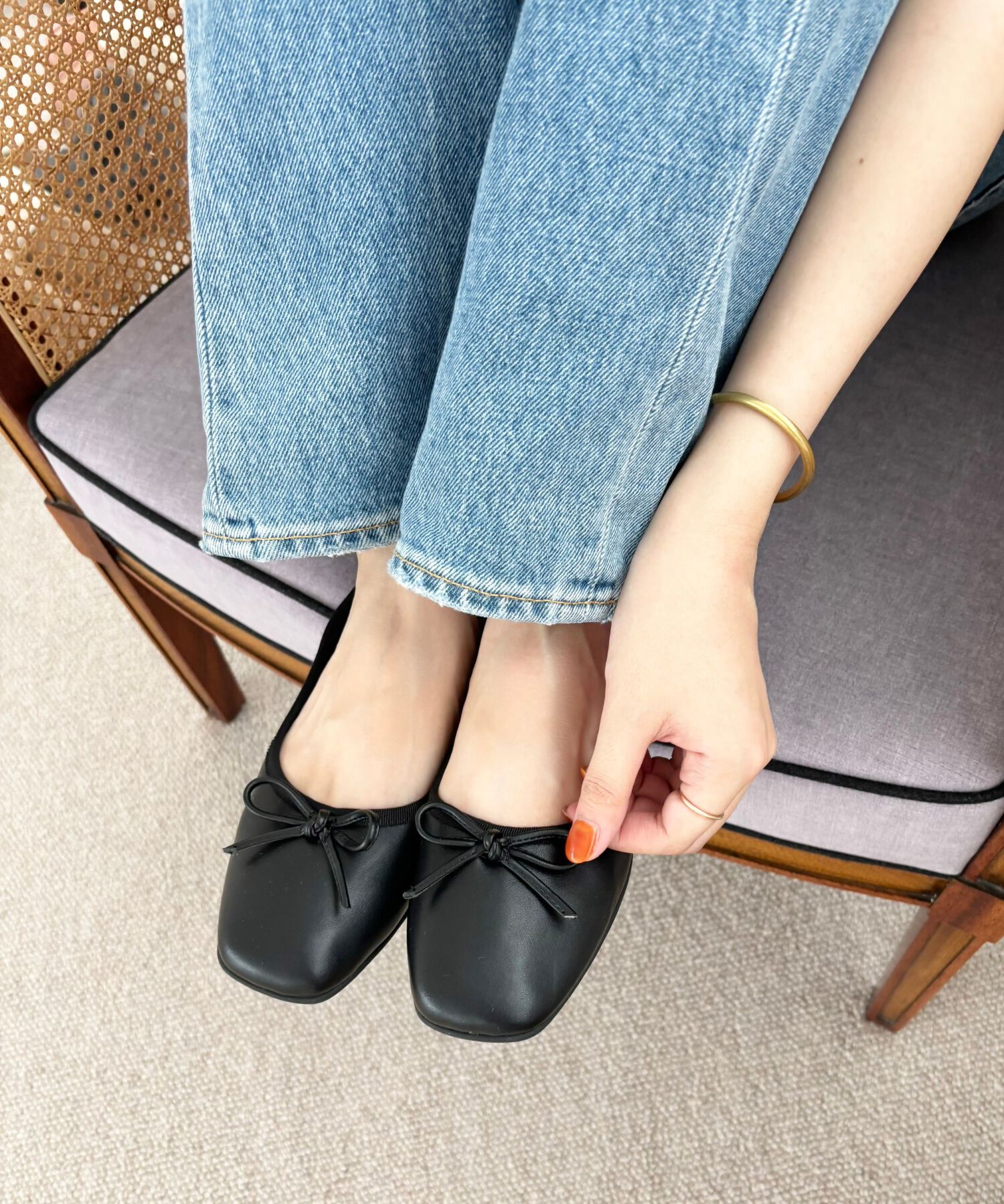 ORiental TRaffic「【WEB限定】 スクエアトゥ バレエシューズ /R-4009 フラット 軽い  厚手クッション」|パンプス|