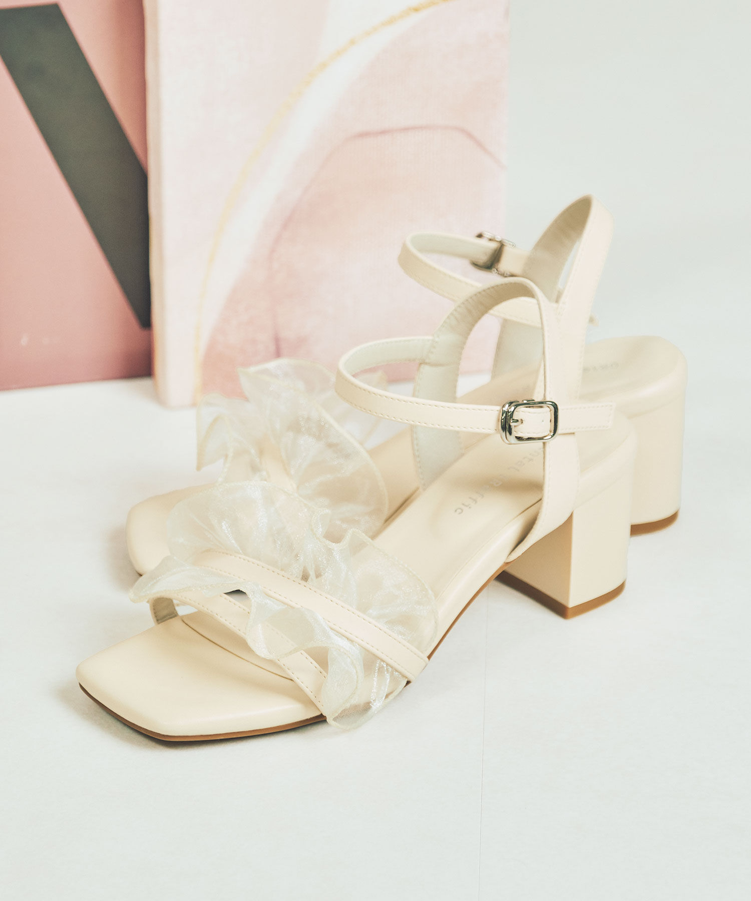 ORiental TRaffic「【WEB限定】フリルストラップヒールサンダル/55210 トレンド 人気 ヒール7cm」|サンダル|WHITE