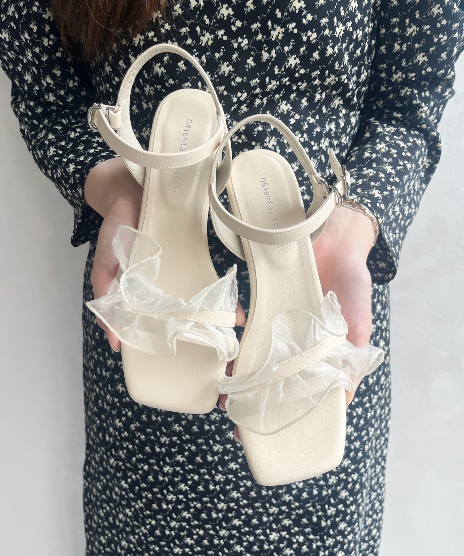 ORiental TRaffic「【WEB限定】フリルストラップヒールサンダル/55210 トレンド 人気 ヒール7cm」|サンダル|