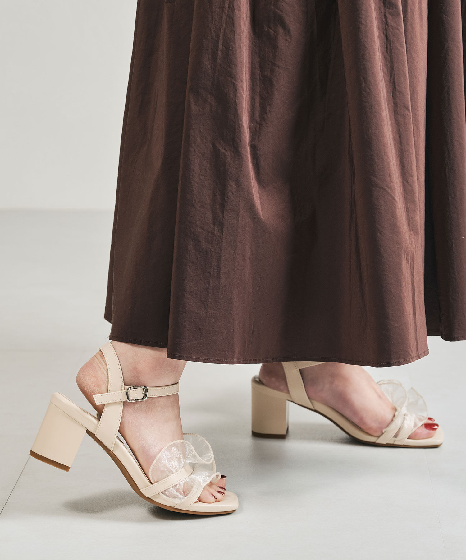 ORiental TRaffic「【WEB限定】フリルストラップヒールサンダル/55210 トレンド 人気 ヒール7cm」|サンダル|