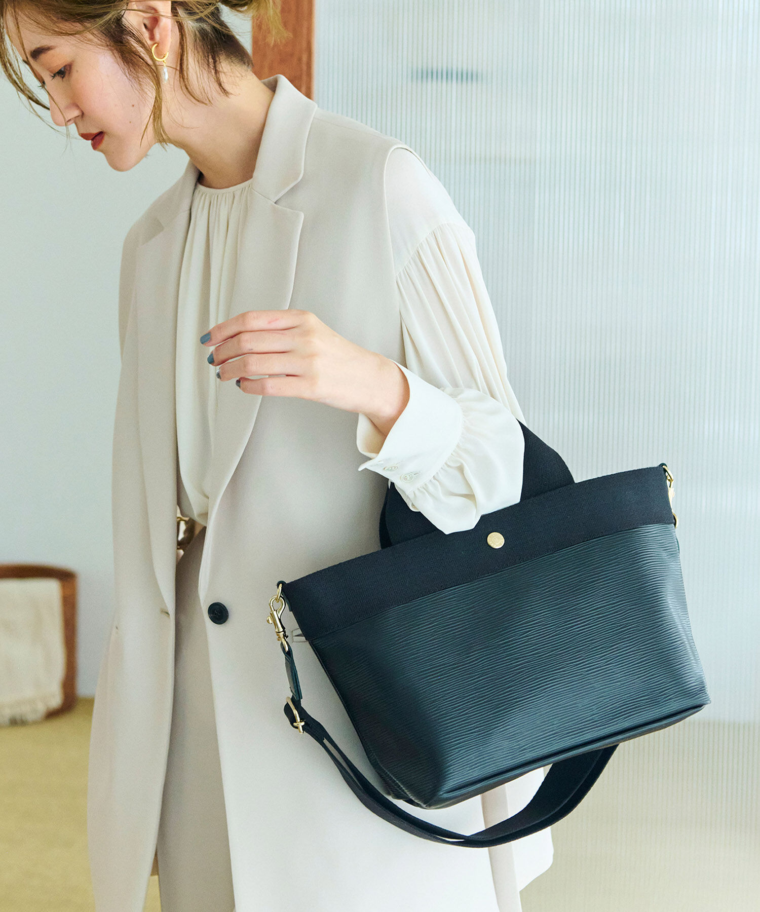 TOPKAPI BREATH「【人気色が限定復活！】【Breath TOPKAPI】RIPPLE リプル トート バッグ M（ショルダー付き）」|トートバッグ|ブラック