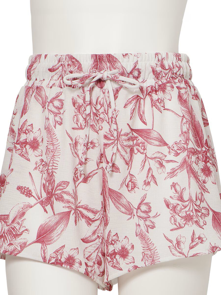 PEAK&PINE「【新作リゾートウェア】ハーバルボタニカル柄ショートパンツ」|ビキニ|レッド