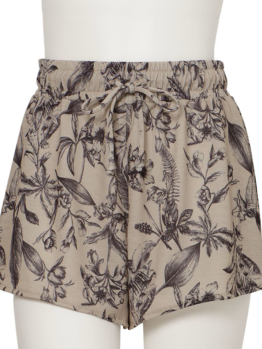 PEAK&PINE「【新作リゾートウェア】ハーバルボタニカル柄ショートパンツ」|ビキニ|ベージュ