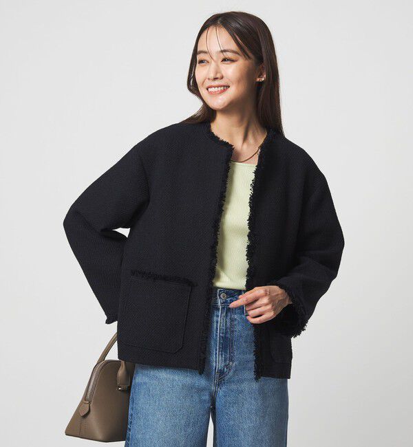 UNITED ARROWS green label relaxing「［size SHORTあり］ミックス ツイードライク ポケット ノーカラー ジャケット」|ノーカラージャケット|