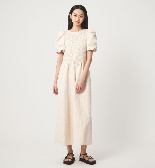 EMMEL REFINES「＜EMMEL REFINES＞EM ストライプ シャーリング フレア ワンピース」|ワンピース|BEIGE