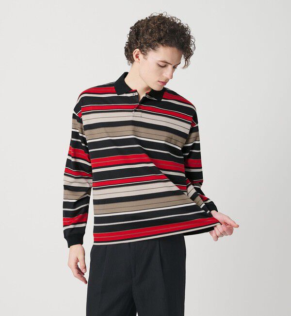 BEAUTY&YOUTH UNITED ARROWS「マルチ ボーダー ロング スリーブ ポロカラー カットソー」|Tシャツ・カットソー|BLACK
