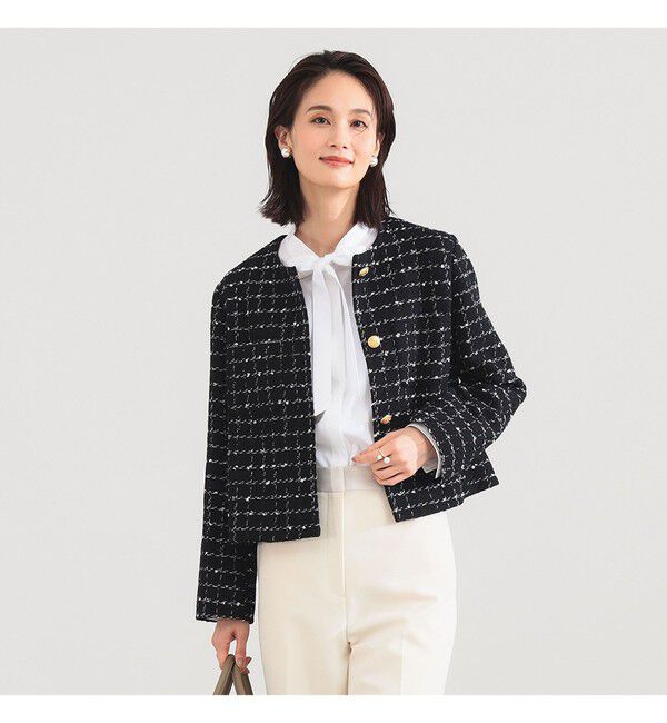 Demi-Luxe BEAMS 「ツイード ノーカラー ジャケット＊」|ダッフルコート|BLACK