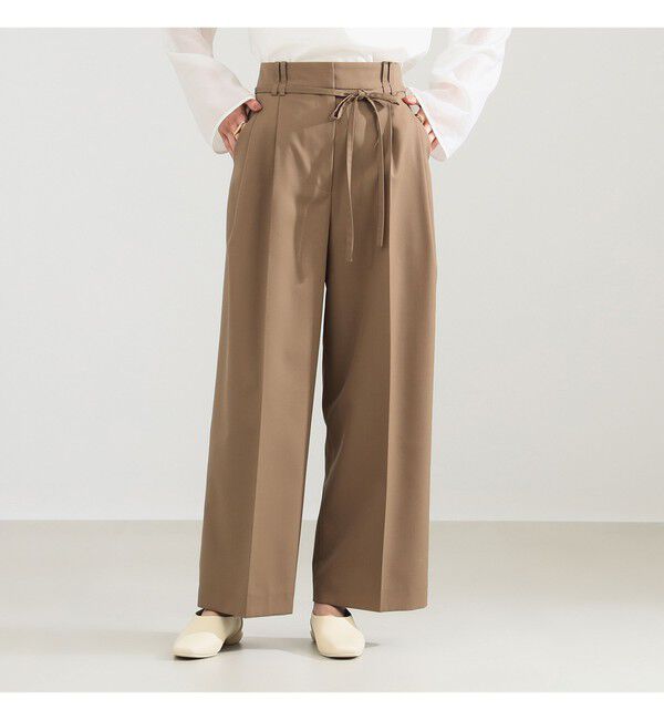 Demi-Luxe BEAMS 「ポリエステル ウール 2ループ ワイドパンツ」|チノ|BEIGE