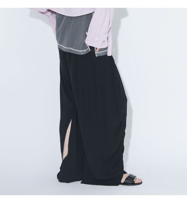 BEAMSBOY「maturely / リサイクル アムンゼン シャーリング アンド スリット パンツ」|チノ|