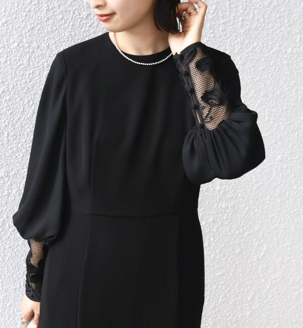 SHIPS for women「【SHIPS別注】kaene:ブラック フォーマル レース スリーブ ワンピース（セレモニー対応可）」|ワンピース|
