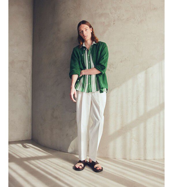 SHIPS「BATEAUX DE SHIPS: スーピマ コットン ツイル 2タック ワイドパンツ」|チノ|ホワイト