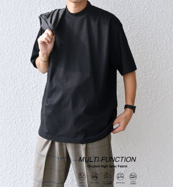 SHIPS any「SHIPS any:〈接触冷感/遮熱/UVカット機能等〉サマーファンクション モックネック Tシャツ 26SS◇」|Tシャツ・カットソー|ブラック