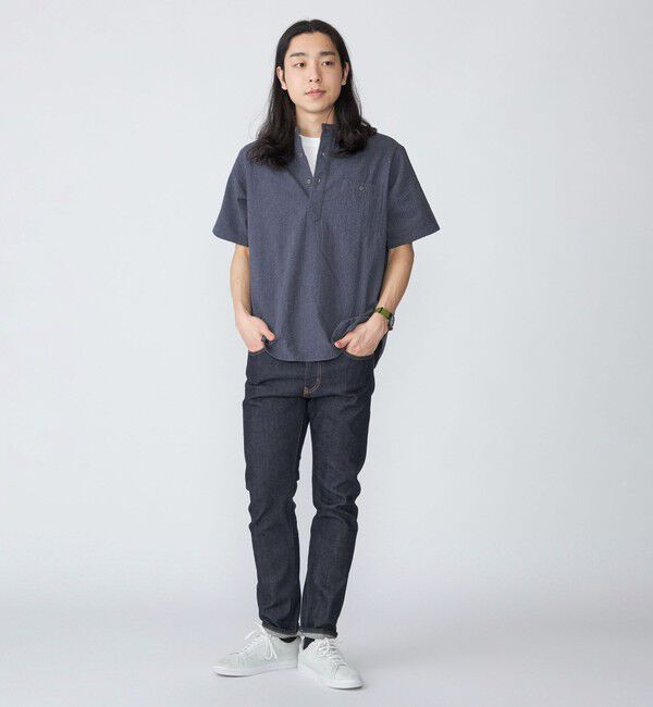 SHIPS「SHIPS: シアサッカー プルオーバー バンドカラー ショートスリーブ シャツ」|シャツ・ブラウス|