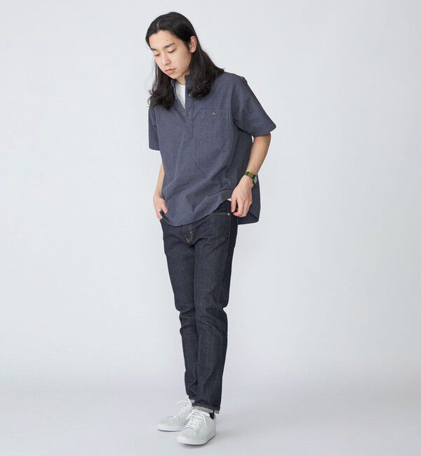 SHIPS「SHIPS: シアサッカー プルオーバー バンドカラー ショートスリーブ シャツ」|シャツ・ブラウス|