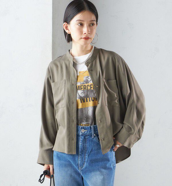 SHIPS for women「〈手洗い可能〉バンドカラー ショート 羽織り シャツ」|シャツ・ブラウス|