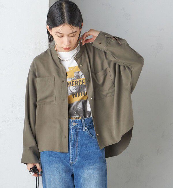 SHIPS for women「〈手洗い可能〉バンドカラー ショート 羽織り シャツ」|シャツ・ブラウス|