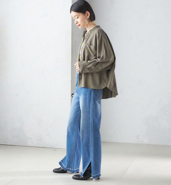 SHIPS for women「〈手洗い可能〉バンドカラー ショート 羽織り シャツ」|シャツ・ブラウス|