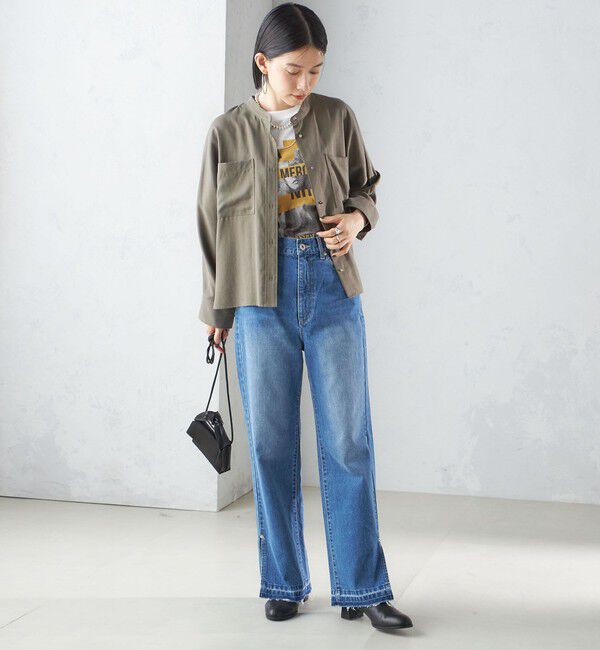 SHIPS for women「〈手洗い可能〉バンドカラー ショート 羽織り シャツ」|シャツ・ブラウス|