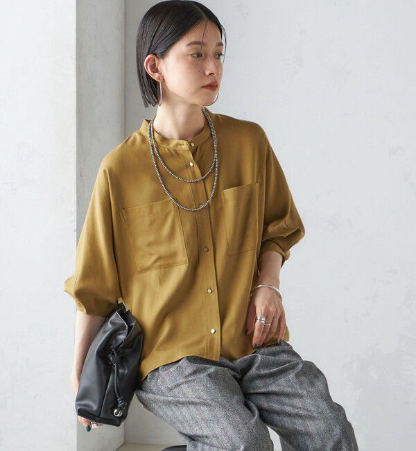 SHIPS for women「〈手洗い可能〉バンドカラー ショート 羽織り シャツ」|シャツ・ブラウス|