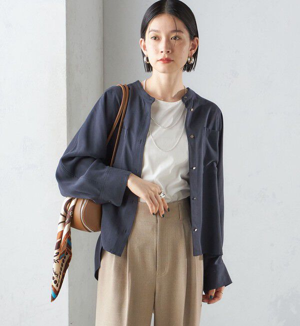 SHIPS for women「〈手洗い可能〉バンドカラー ショート 羽織り シャツ」|シャツ・ブラウス|