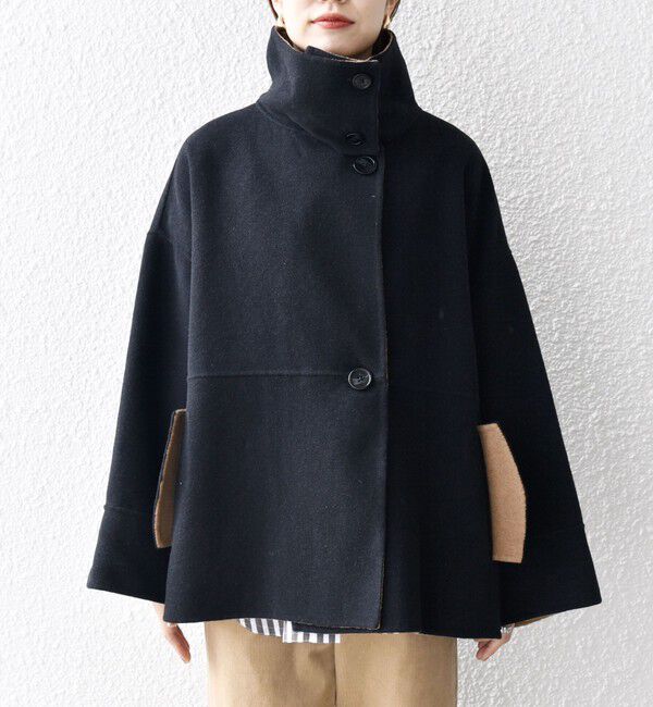 SHIPS any「【WEB限定】SHIPS any: リバー スタンドカラー ポンチョ ショート コート」|その他|