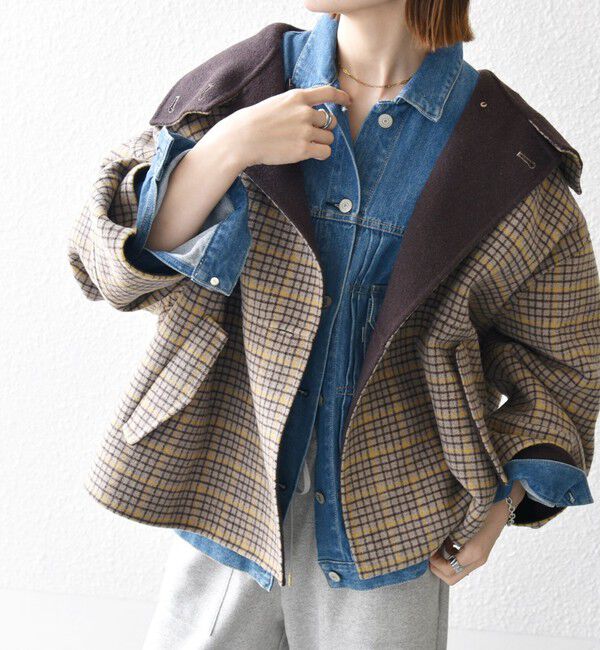 SHIPS any「【WEB限定】SHIPS any: リバー スタンドカラー ポンチョ ショート コート」|その他|ベージュ