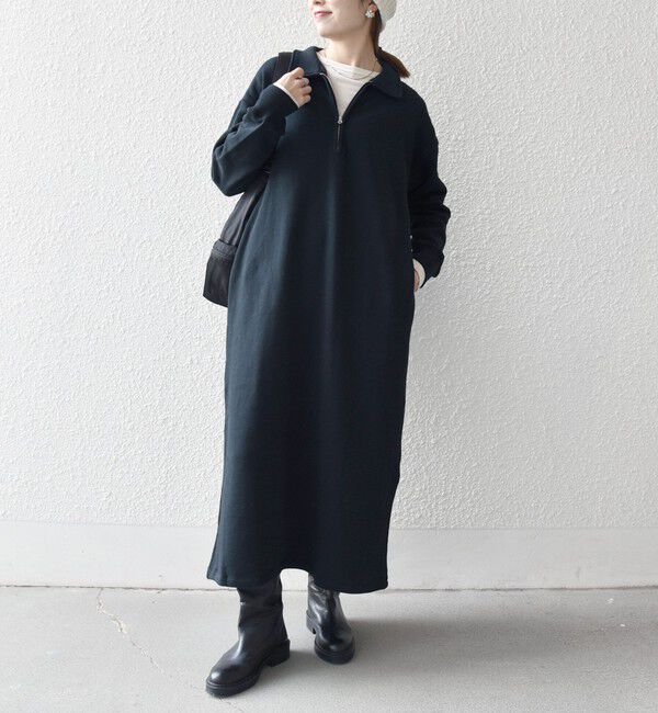 SHIPS any「SHIPS any:〈洗濯機可能〉USA コットン 裏起毛 ハーフジップ ワンピース」|ワンピース|