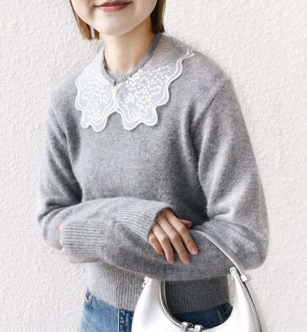 SHIPS for women「【WEB限定】〈手洗い可能〉布帛 襟付き ニット プルオーバー」|ニット・セーター|グレー