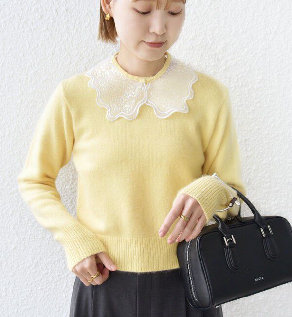 SHIPS for women「【WEB限定】〈手洗い可能〉布帛 襟付き ニット プルオーバー」|ニット・セーター|