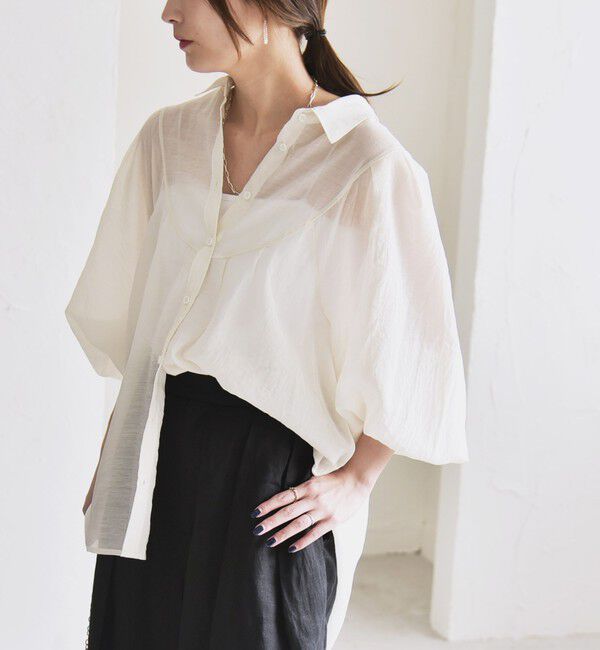 quaranciel「quaranciel:〈洗濯機可能〉シアー ボリュームスリーブ ヨーク ギャザー シャツ ブラウス」|シャツ・ブラウス|オフホワイト
